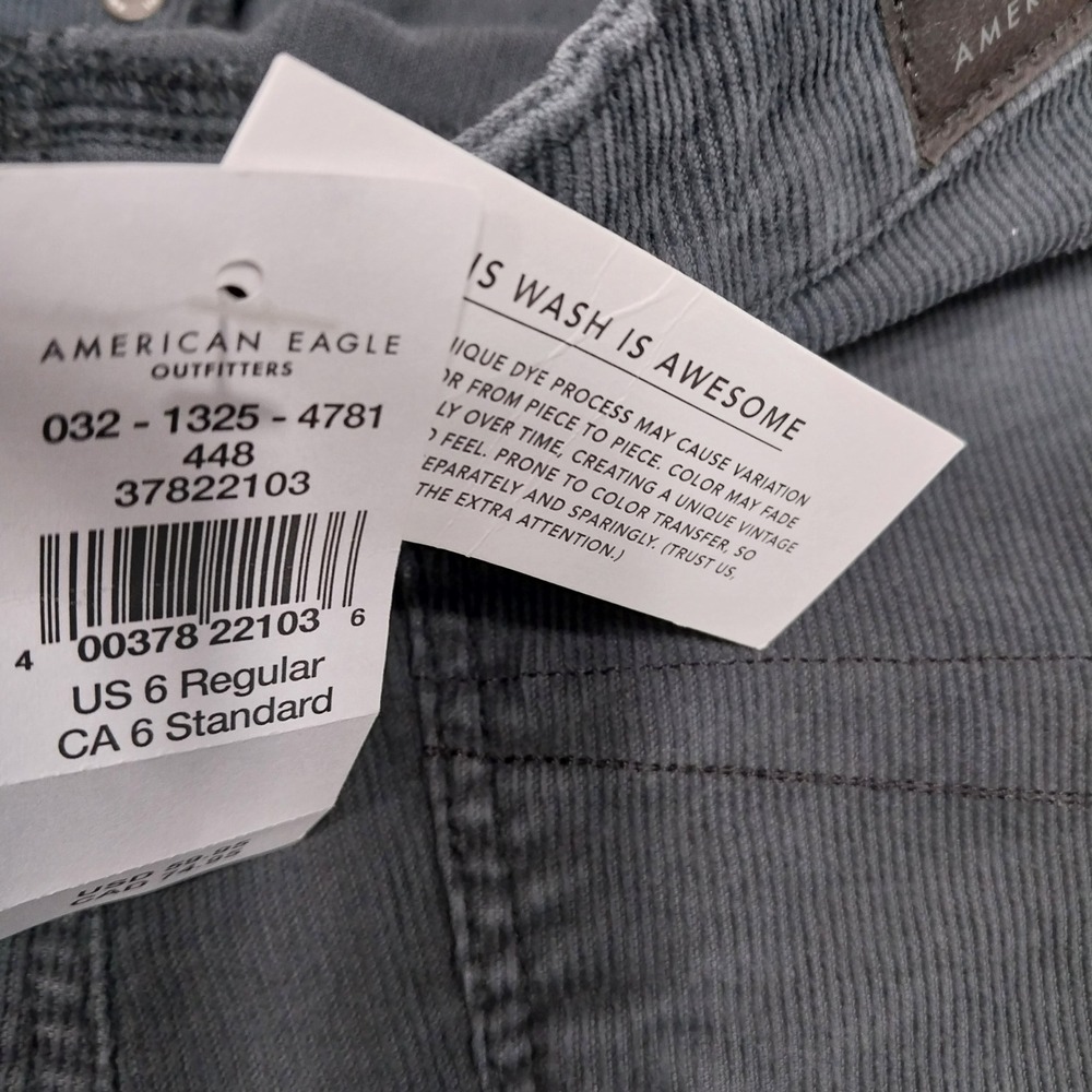 American Eagle Women Pants Super Hi-Rise‎ Flare Corduroy Button Fly 6 Gray Blue - Picture 6 of 15